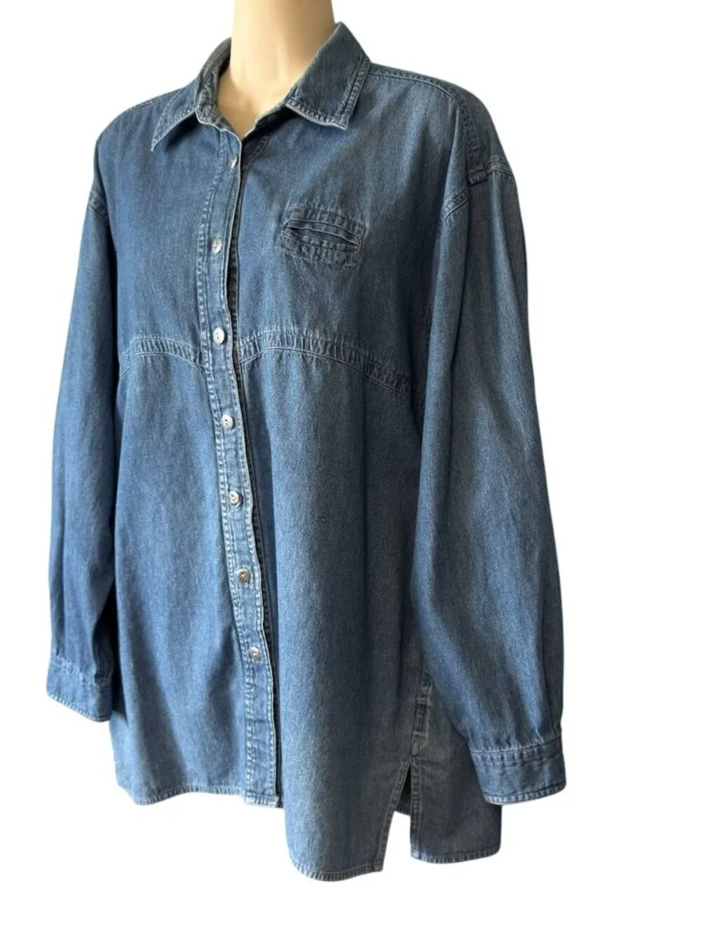 Vintage Cherokee Womens M Denim Button-Up Shirt Long Sleeve Tunic  Blue - Picture 3 of 16